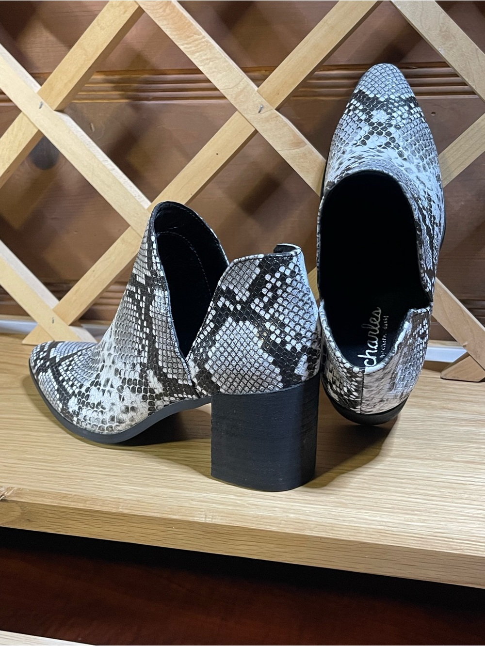 NWOT -Charles by Charles David “Alice “ Bootie /Embossed Python Print /Vegan L.